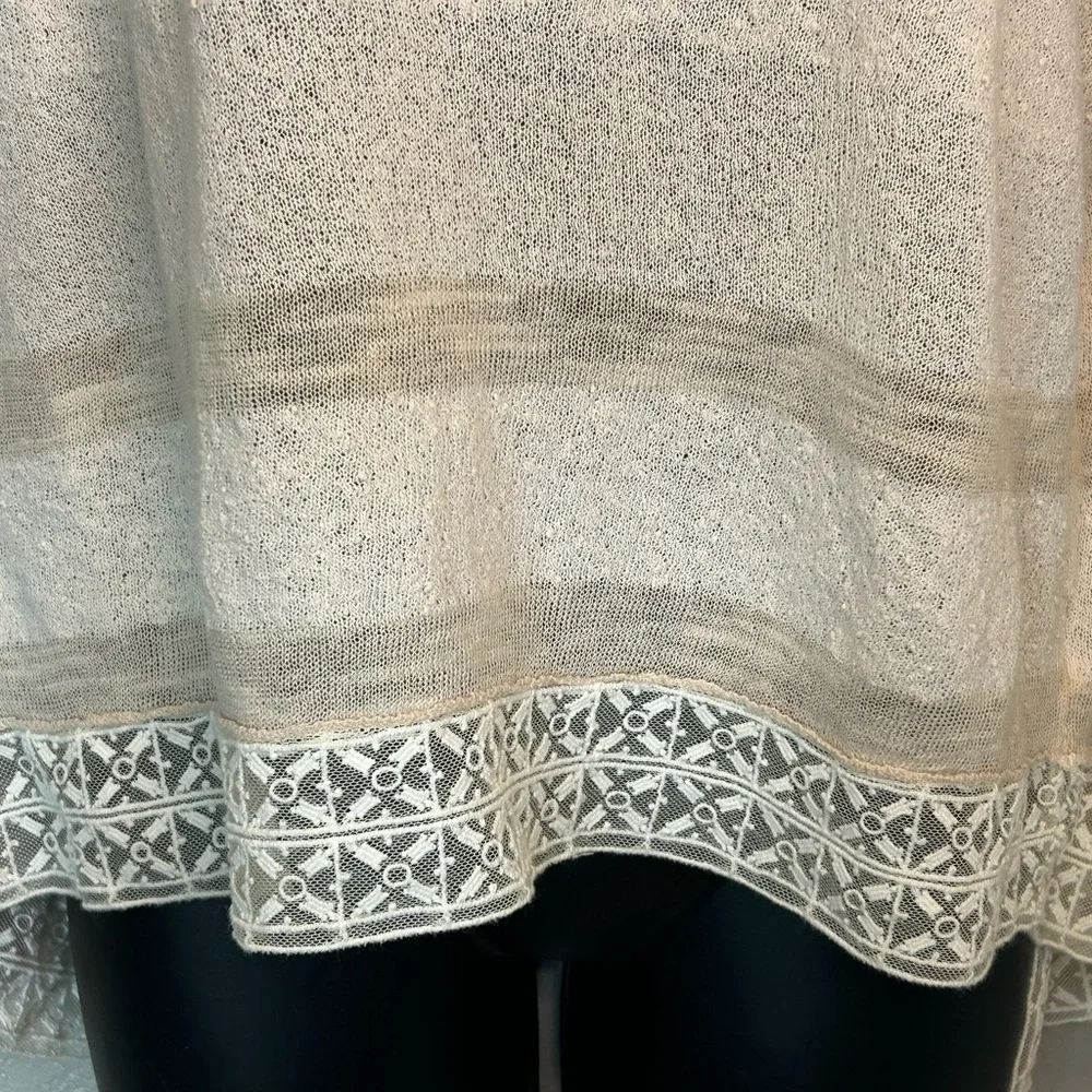 Free People 'Pebble Dash' Long Sleeve Sheer Open Back Lace Trim BOHO Cottagecore